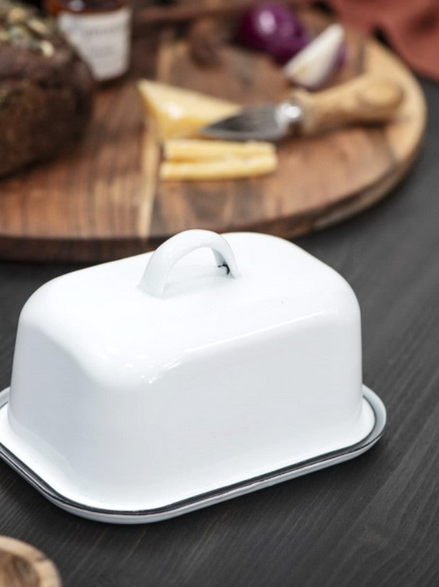 Beurrier en émail blanc - BazarDeluxe