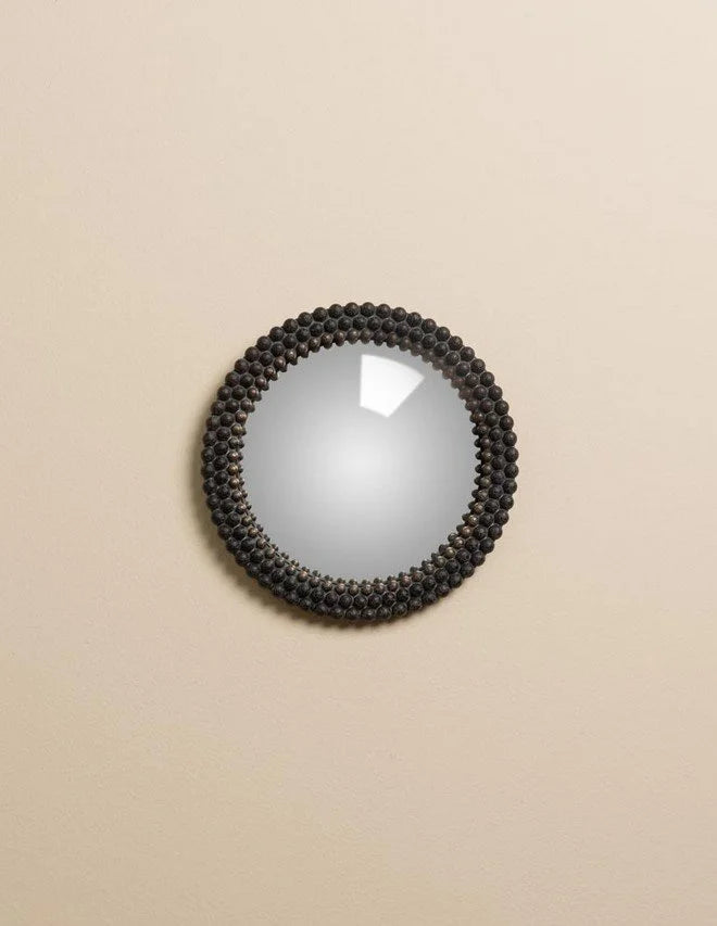 Small convex mirror with black beads - Chehoma