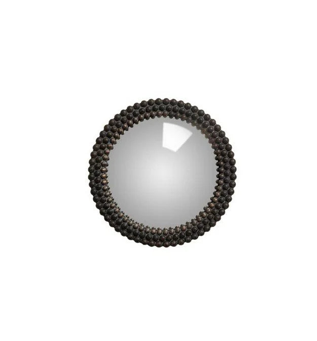 Small convex mirror with black beads - Chehoma